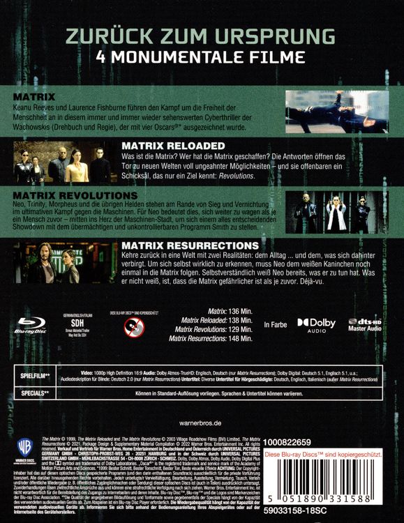 Produktbild: Matrix 4-Film D&eacute;j&agrave; Vu Collection [4 BRs]