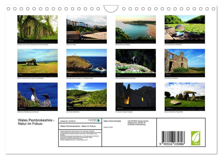 Produktbild: Wales Pembrokeshire - Natur im Fokus- (Wandkalender 2026 DIN A4 quer), CALVENDO Monatskalender