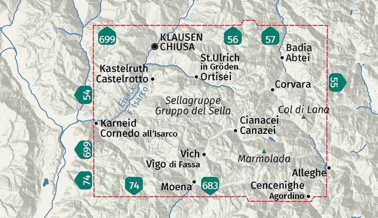 Produktbild: KOMPASS Wanderkarte 59 Sellagruppe, Gr&ouml;den, Seiser Alm / Gruppo del Sella, Val Gardena, Alpe di Siusi 1:50.000