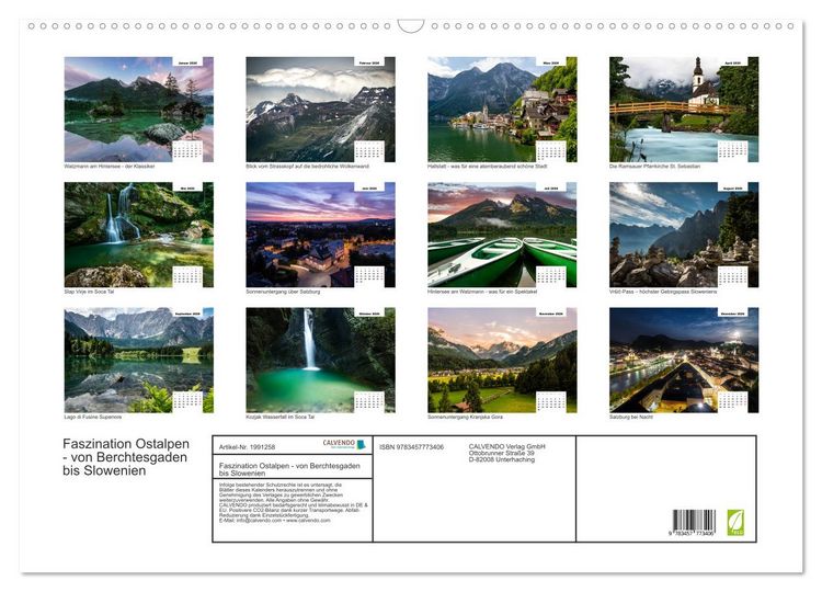 Produktbild: Faszination Ostalpen - von Berchtesgaden bis Slowenien (Wandkalender 2026 DIN A2 quer), CALVENDO Monatskalender