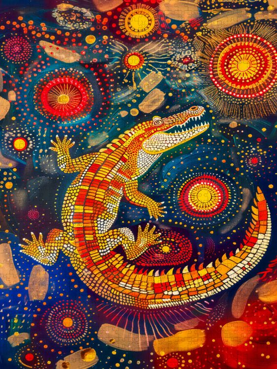 Produktbild: CALVENDO Puzzle Krokodil im Stile der Aborigine-Kunst | 1000 Teile Lege-Gr&ouml;&szlig;e 64x48cm Foto-Puzzle f&uuml;r gl&uuml;ckliche Stunden