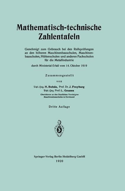 Produktbild: Mathematisch-technische Zahlentafeln