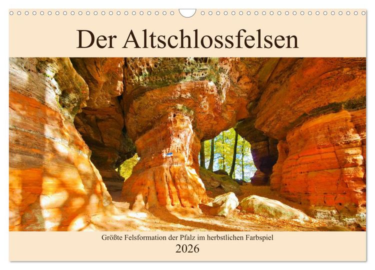 Produktbild: Der Altschlossfelsen - Gr&ouml;&szlig;te Felsformation der Pfalz im herbstlichen Farbspiel (Wandkalender 2026 DIN A3 quer), CALVENDO Monatskalender