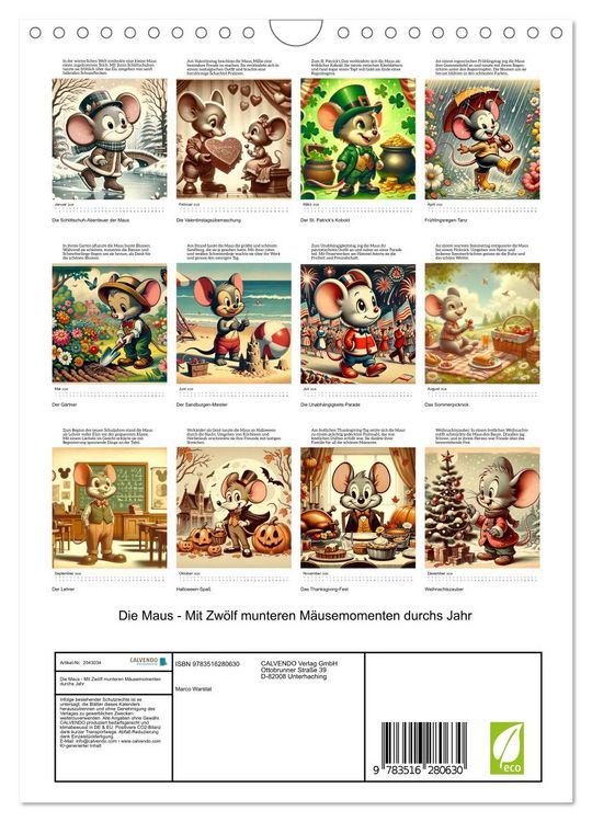 Produktbild: Die Maus - Mit Zw&ouml;lf munteren M&auml;usemomenten durchs Jahr (Wandkalender 2026 DIN A4 hoch), CALVENDO Monatskalender
