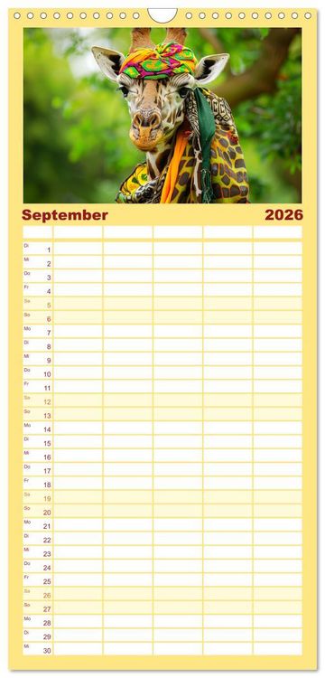 Produktbild: Familienplaner 2026 - Giraffen-Trend. Hals und Stil mit 5 Spalten (Wandkalender, 21 x 45 cm) CALVENDO