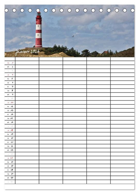 Produktbild: Urlaubsparadies Amrum / Familienplaner (Tischkalender 2026 DIN A5 hoch), CALVENDO Monatskalender