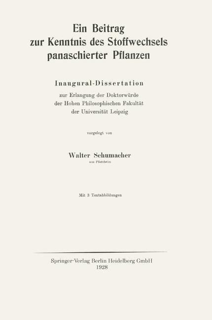 Produktbild: Ein Beitrag zur Kenntnis des Stoffwechsels panaschierter Pflanzen