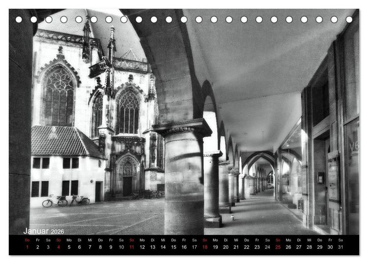 Produktbild: M&uuml;nster in schwarz-wei&szlig; gesehen (Tischkalender 2026 DIN A5 quer), CALVENDO Monatskalender
