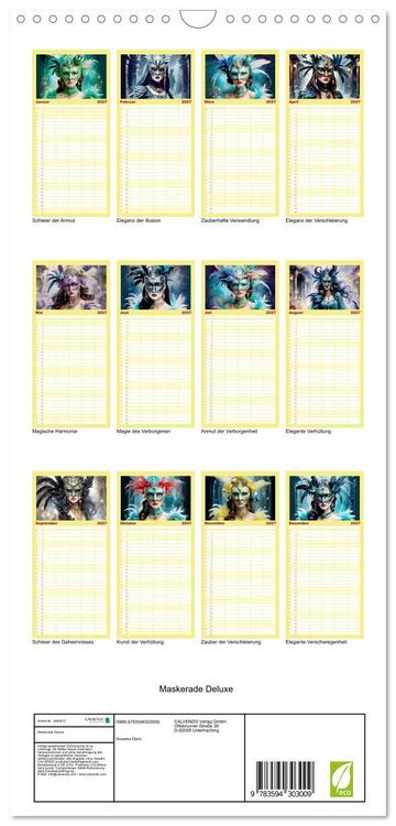 Produktbild: Familienplaner 2027 - Maskerade Deluxe mit 5 Spalten (Wandkalender, 21 x 45 cm) CALVENDO