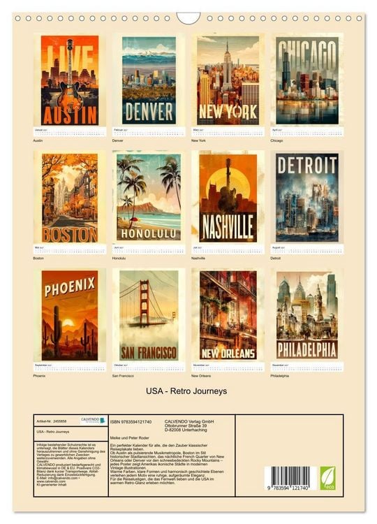 Produktbild: USA - Retro Journeys (Wandkalender 2027 DIN A3 hoch), CALVENDO Monatskalender