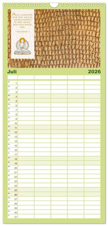 Produktbild: Familienplaner 2026 - BUDDHA im GL&Uuml;CK &ndash; Weisheiten aus Asien mit 5 Spalten (Wandkalender, 21 x 45 cm) CALVENDO