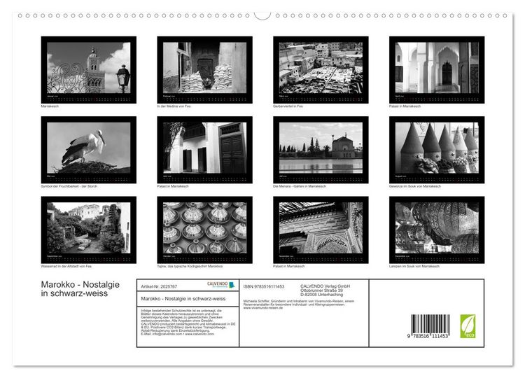 Produktbild: Marokko - Nostalgie in schwarz-weiss (hochwertiger Premium Wandkalender 2026 DIN A2 quer), Kunstdruck in Hochglanz
