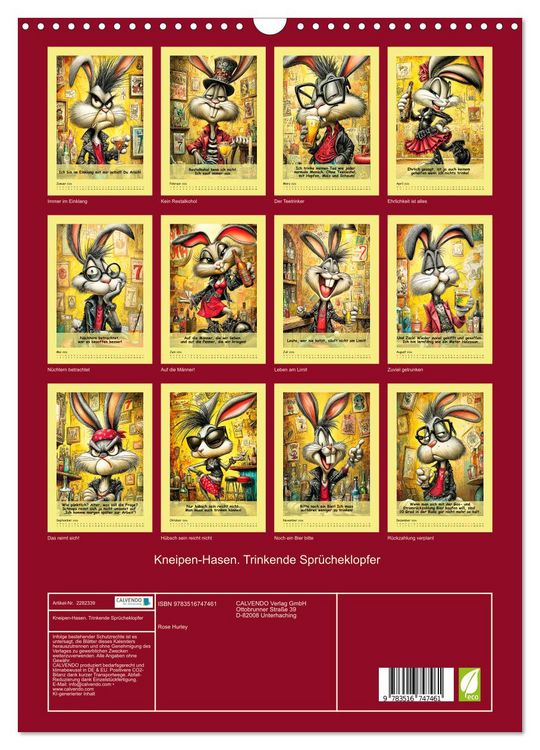 Produktbild: Kneipen-Hasen. Trinkende Spr&uuml;cheklopfer (Wandkalender 2026 DIN A3 hoch), CALVENDO Monatskalender