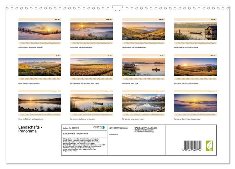 Produktbild: Landschafts - Panorama (Wandkalender 2027 DIN A3 quer), CALVENDO Monatskalender