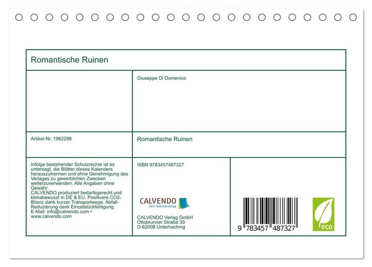 Produktbild: Romantische Ruinen (Tischkalender 2026 DIN A5 quer), CALVENDO Monatskalender