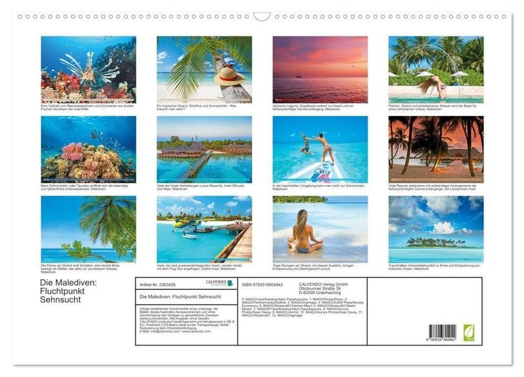 Produktbild: Die Malediven: Fluchtpunkt Sehnsucht (Wandkalender 2027 DIN A2 quer), CALVENDO Monatskalender
