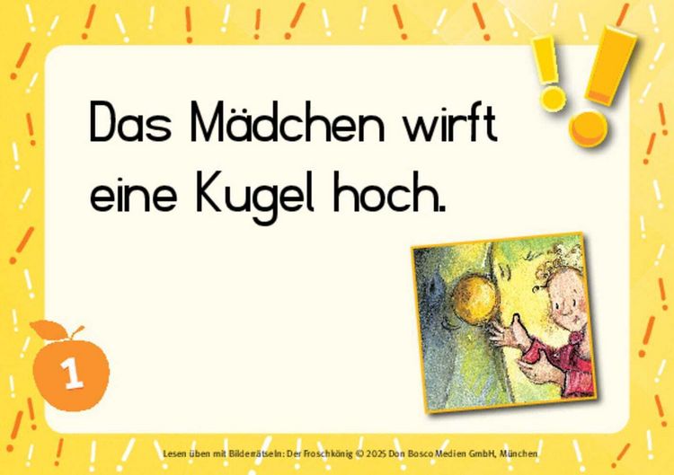 Lesen üben mit Bilderrätseln zum Froschkönig. 34 Bildkarten
