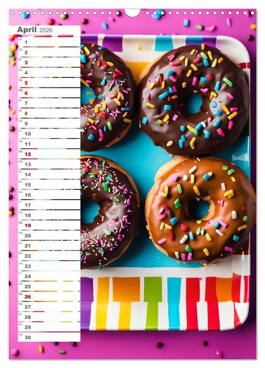 Produktbild: Donuts and Birthdays, s&uuml;&szlig;er Geburtstagskalender mit bunte KI Donuts (Wandkalender 2026 DIN A3 hoch), CALVENDO Monatskalender
