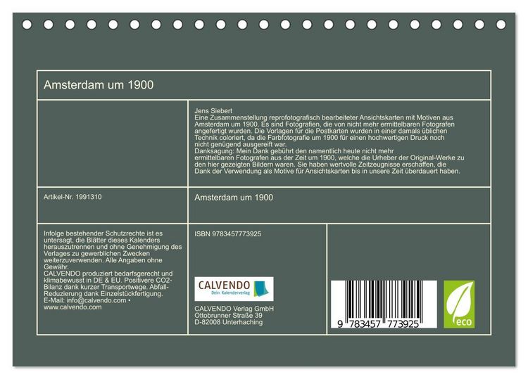 Produktbild: Amsterdam um 1900 (Tischkalender 2026 DIN A5 quer), CALVENDO Monatskalender