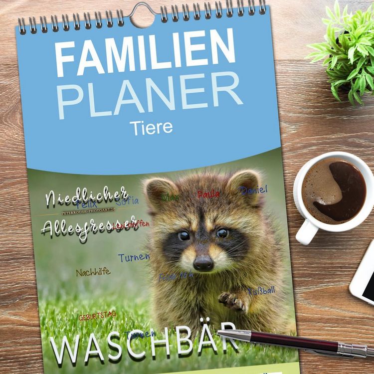 Produktbild: Familienplaner 2026 - Waschb&auml;r - Niedlicher Allesfresser mit 5 Spalten (Wandkalender, 21 x 45 cm) CALVENDO