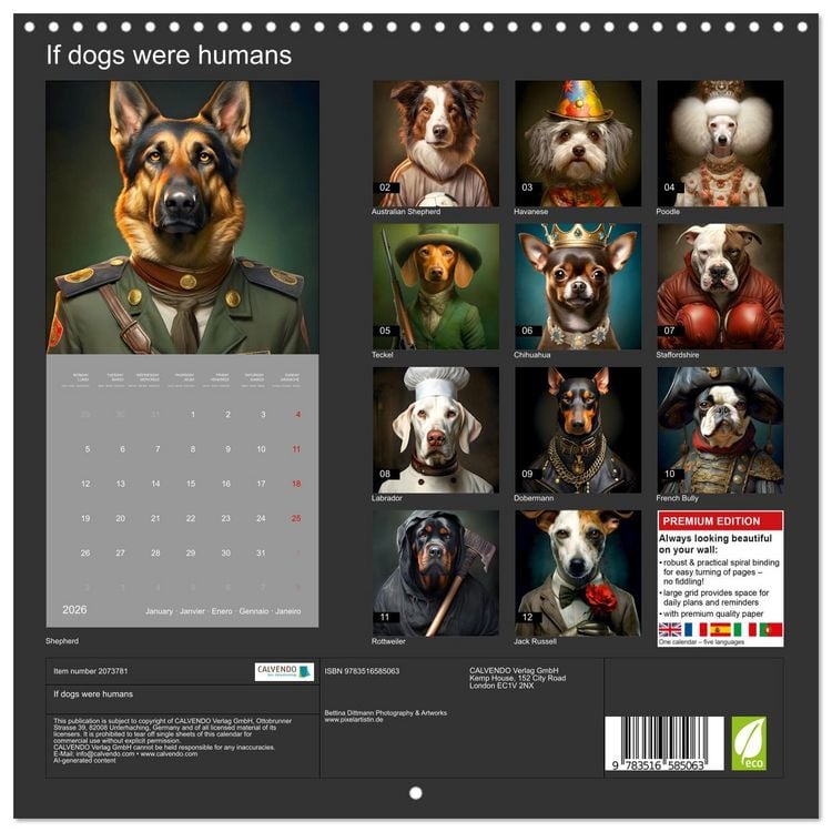 Produktbild: If dogs were humans (Wall Calendar 2026 12 &times; 12 Inch) CALVENDO 12 Month Wall Calendar