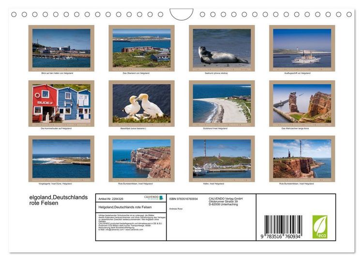 Produktbild: Helgoland,Deutschlands rote Felsen (Wandkalender 2027 DIN A4 quer), CALVENDO Monatskalender