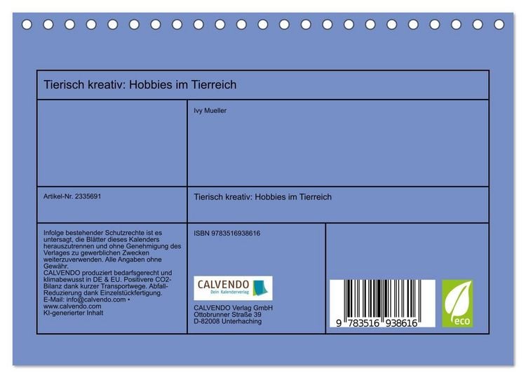 Produktbild: Tierisch kreativ: Hobbies im Tierreich (Tischkalender 2027 DIN A5 quer), CALVENDO Monatskalender
