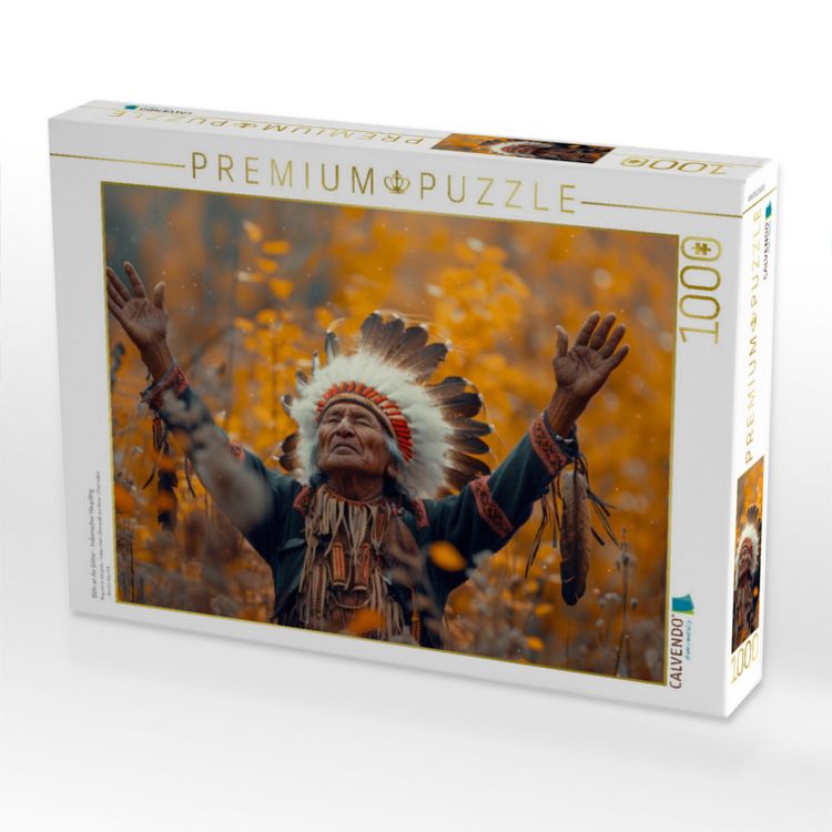 Produktbild: CALVENDO Puzzle Bitte an die G&ouml;tter - Indianischer H&auml;uptling | 1000 Teile Lege-Gr&ouml;&szlig;e 64x48cm Foto-Puzzle f&uuml;r gl&uuml;ckliche Stunden