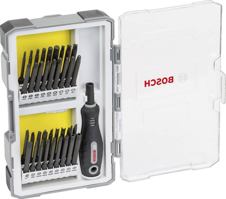 Produktbild: Bosch Accessories 2607017320 Bit-Set 37teilig Schlitz, Kreuzschlitz Phillips, Kreuzschlitz Pozidriv, Sechsrund BO, Tri-Wing, Spanner, Innen-Vierkant