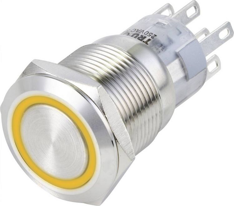 Produktbild: TRU COMPONENTS TC-13471352 Vandalismusgesch&uuml;tzter Druckschalter 250 V/AC 3 A 2 x Ein/(Ein) tastend Orange IP65 1 St.
