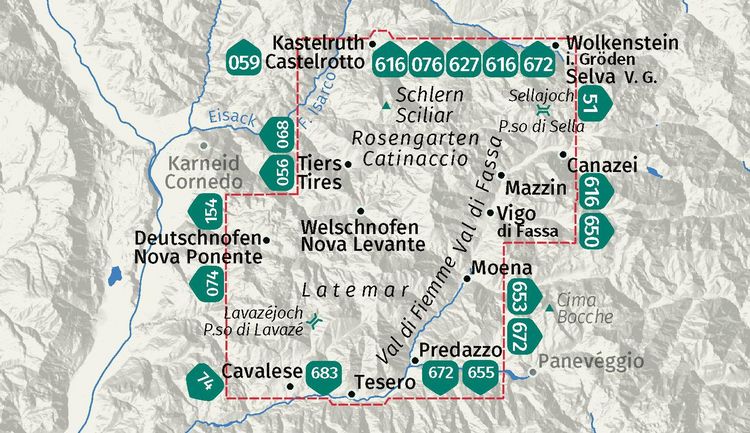 Produktbild: KOMPASS Wanderkarte 651 Schlern, Rosengarten, Latemar, Lavaz&eacute;joch / Sciliar, Catinaccio, Latemar, P.so di Lavaz&eacute; 1:25.000