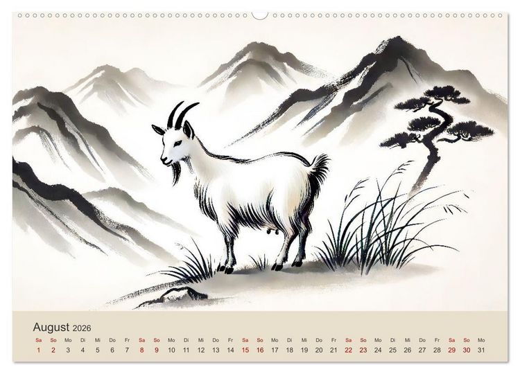 Produktbild: Chinesische Tierkreiszeichen - Kunstvolle KI-Tuschemalerei des Ostens (Wandkalender 2026 DIN A2 quer), CALVENDO Monatskalender