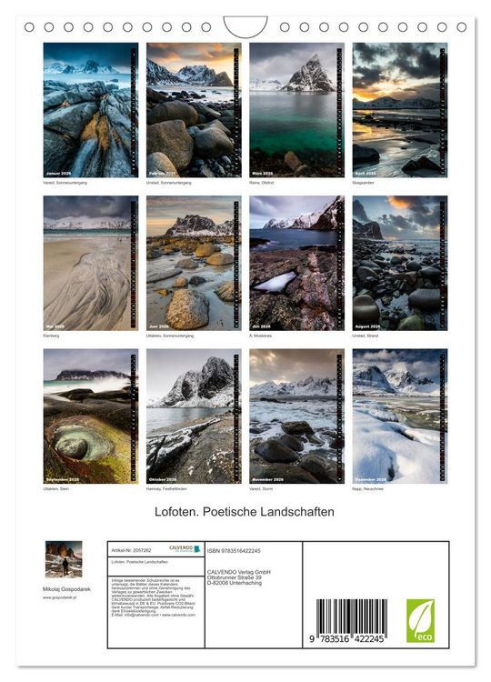 Produktbild: Lofoten. Poetische Landschaften (Wandkalender 2026 DIN A4 hoch), CALVENDO Monatskalender