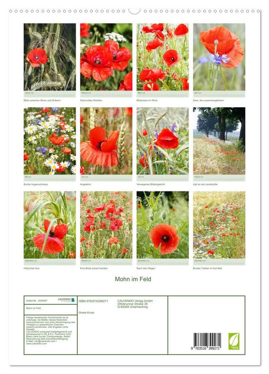 Produktbild: Mohn im Feld (hochwertiger Premium Wandkalender 2026 DIN A2 hoch), Kunstdruck in Hochglanz