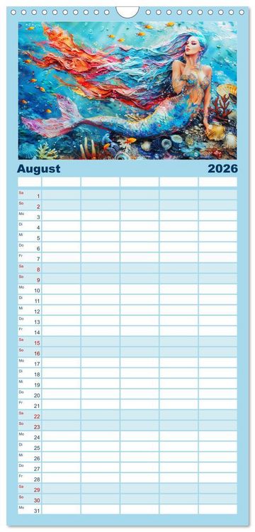 Produktbild: Familienplaner 2026 - Meerjungfrauen. Zauberhafte Nixen-Paintings mit 5 Spalten (Wandkalender, 21 x 45 cm) CALVENDO