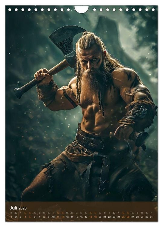 Produktbild: Wikinger - Fantasie Nordm&auml;nner mit Tattoo, Axt und Schwert (Wandkalender 2026 DIN A4 hoch), CALVENDO Monatskalender