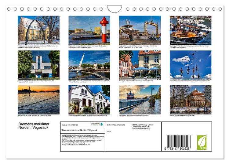 Produktbild: Bremens maritimer Norden: Vegesack (Wandkalender 2026 DIN A4 quer), CALVENDO Monatskalender