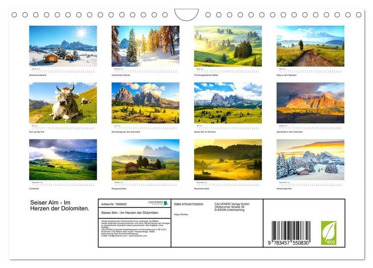 Produktbild: Seiser Alm - Im Herzen der Dolomiten. (Wandkalender 2026 DIN A4 quer), CALVENDO Monatskalender