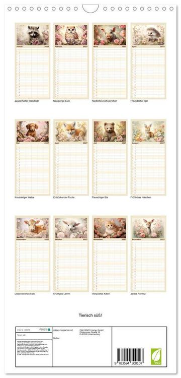 Produktbild: Familienplaner 2027 - Tierisch s&uuml;&szlig;! mit 5 Spalten (Wandkalender, 21 x 45 cm) CALVENDO