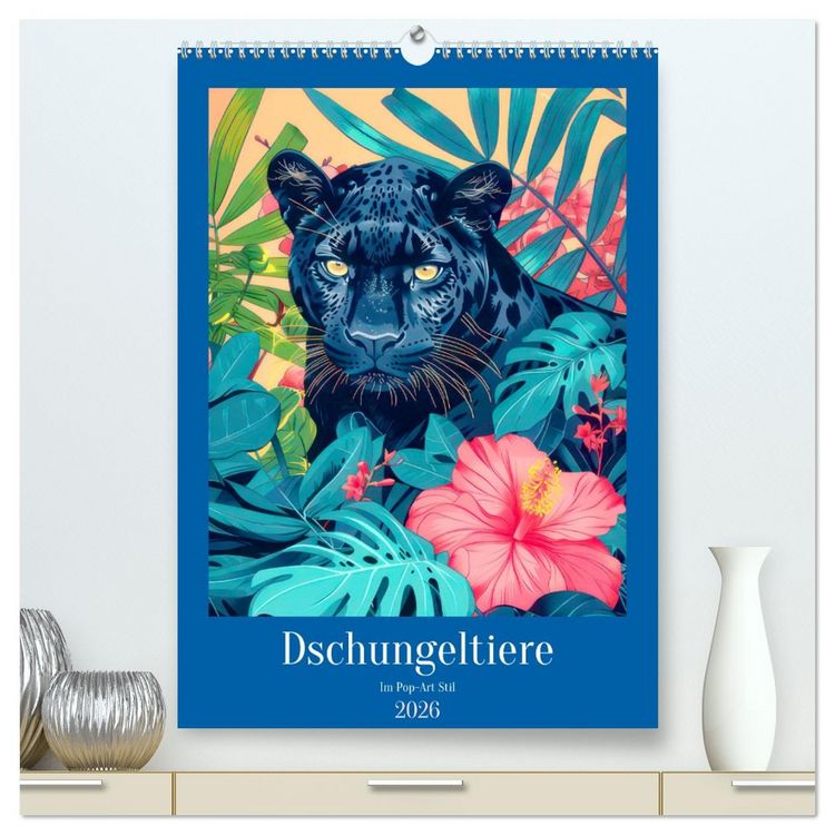 Produktbild: Dschungeltiere im Pop-Art Stil (hochwertiger Premium Wandkalender 2026 DIN A2 hoch), Kunstdruck in Hochglanz
