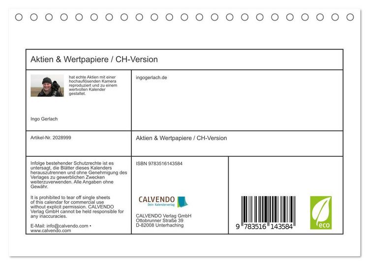 Produktbild: Aktien & Wertpapiere / CH-Version (Tischkalender 2026 DIN A5 quer), CALVENDO Monatskalender