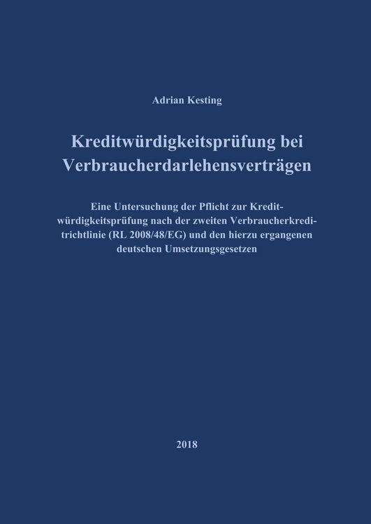 Produktbild: Kreditw&uuml;rdigkeitspr&uuml;fung bei Verbraucherdarlehensvertr&auml;gen