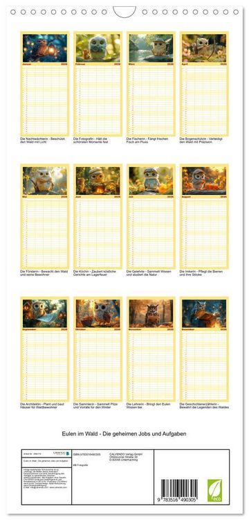 Produktbild: Familienplaner 2026 - Eulen im Wald - Die geheimen Jobs und Aufgaben mit 5 Spalten (Wandkalender, 21 x 45 cm) CALVENDO