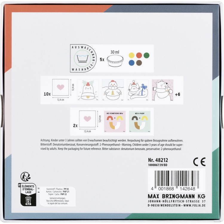 Produktbild: Folia Fingerfarben Winter, 5 x 30 ml, 10 Malvorlagen mit Tiermotiven