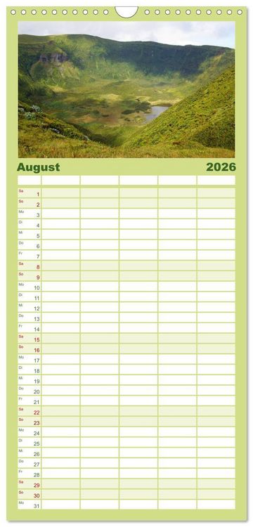 Produktbild: Familienplaner 2026 - Azoren - Ein Naturerlebnis mit 5 Spalten (Wandkalender, 21 x 45 cm) CALVENDO