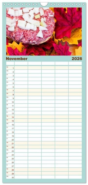 Produktbild: Familienplaner 2026 - Mettkalender - Spread some more Mett mit 5 Spalten (Wandkalender, 21 x 45 cm) CALVENDO