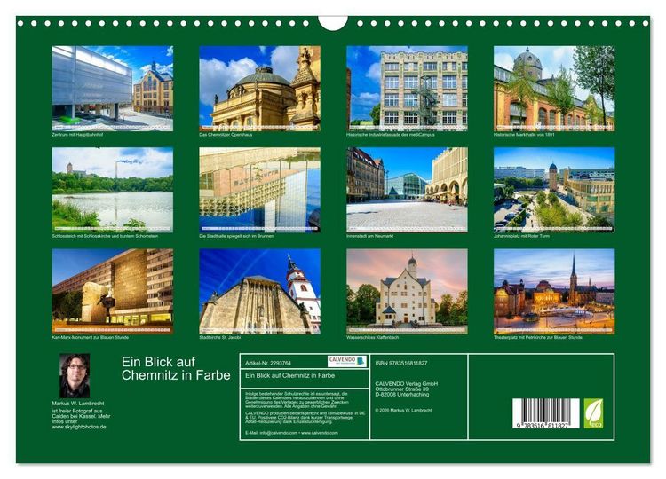 Produktbild: Ein Blick auf Chemnitz in Farbe (Wandkalender 2027 DIN A3 quer), CALVENDO Monatskalender