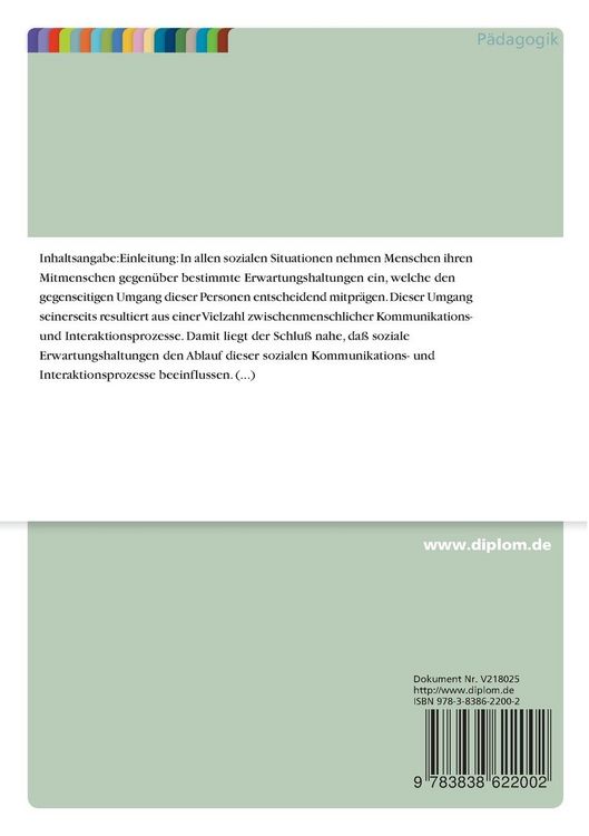 Produktbild: Entwicklung eines Modells zur Beobachtung der unterrichtlichen nonverbalen Lehrerkommunikation von Erwartungshaltungen gegen&uuml;ber Sch&uuml;lern