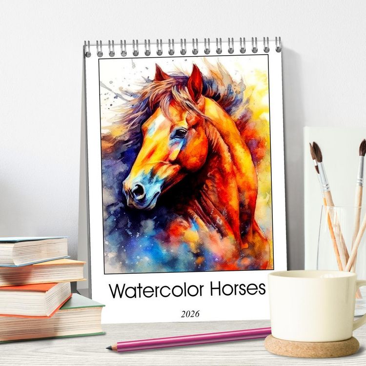 Produktbild: Watercolor Horses (Desk Calendar 2026 DIN A5 portrait), CALVENDO 12 Month DeskCalendar