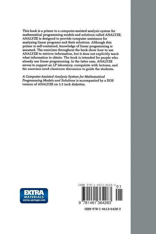 Produktbild: A Computer-Assisted Analysis System for Mathematical Programming Models and Solutions